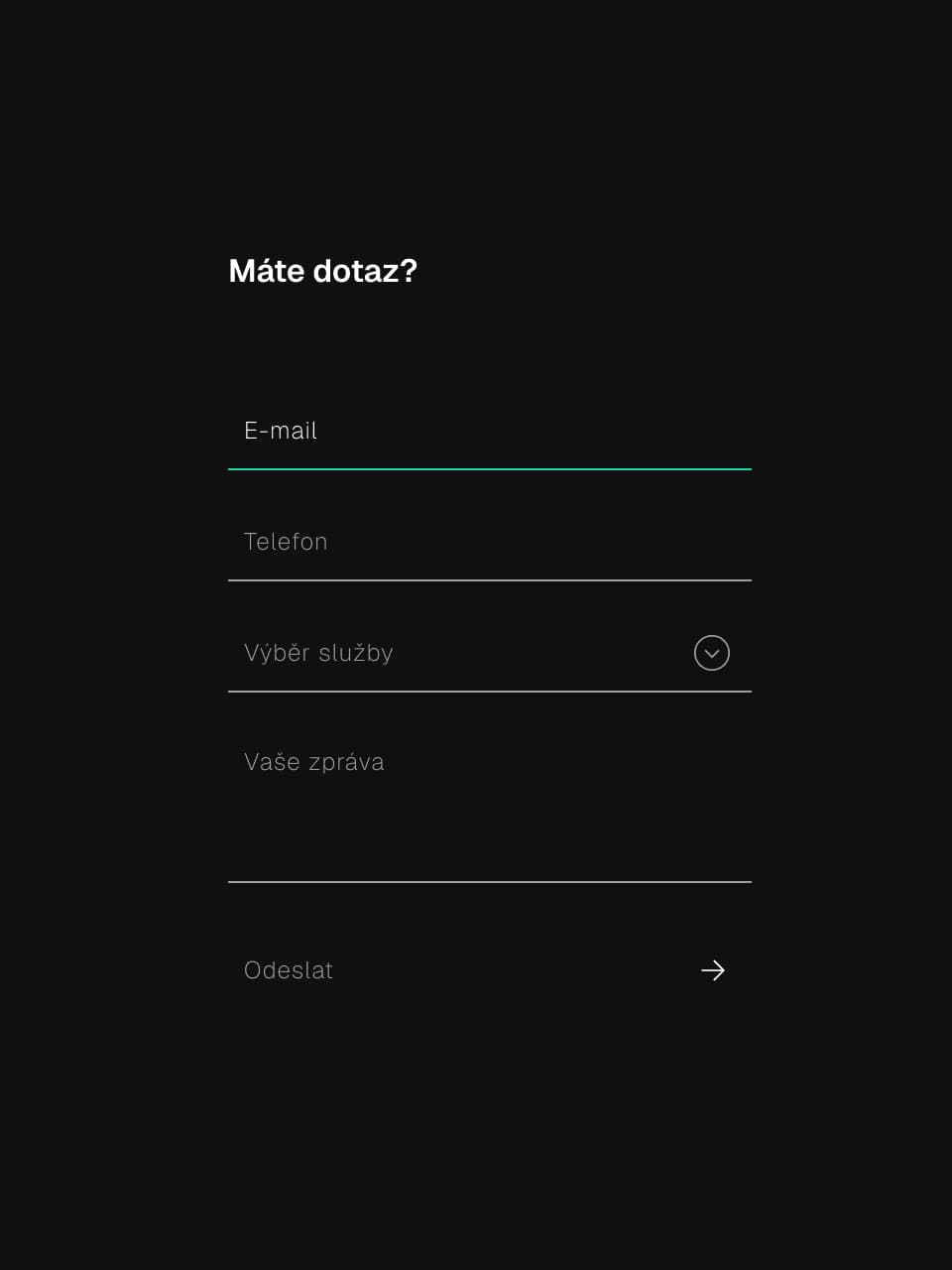 Inquiry form with a service picker on the ad Karpíšek website