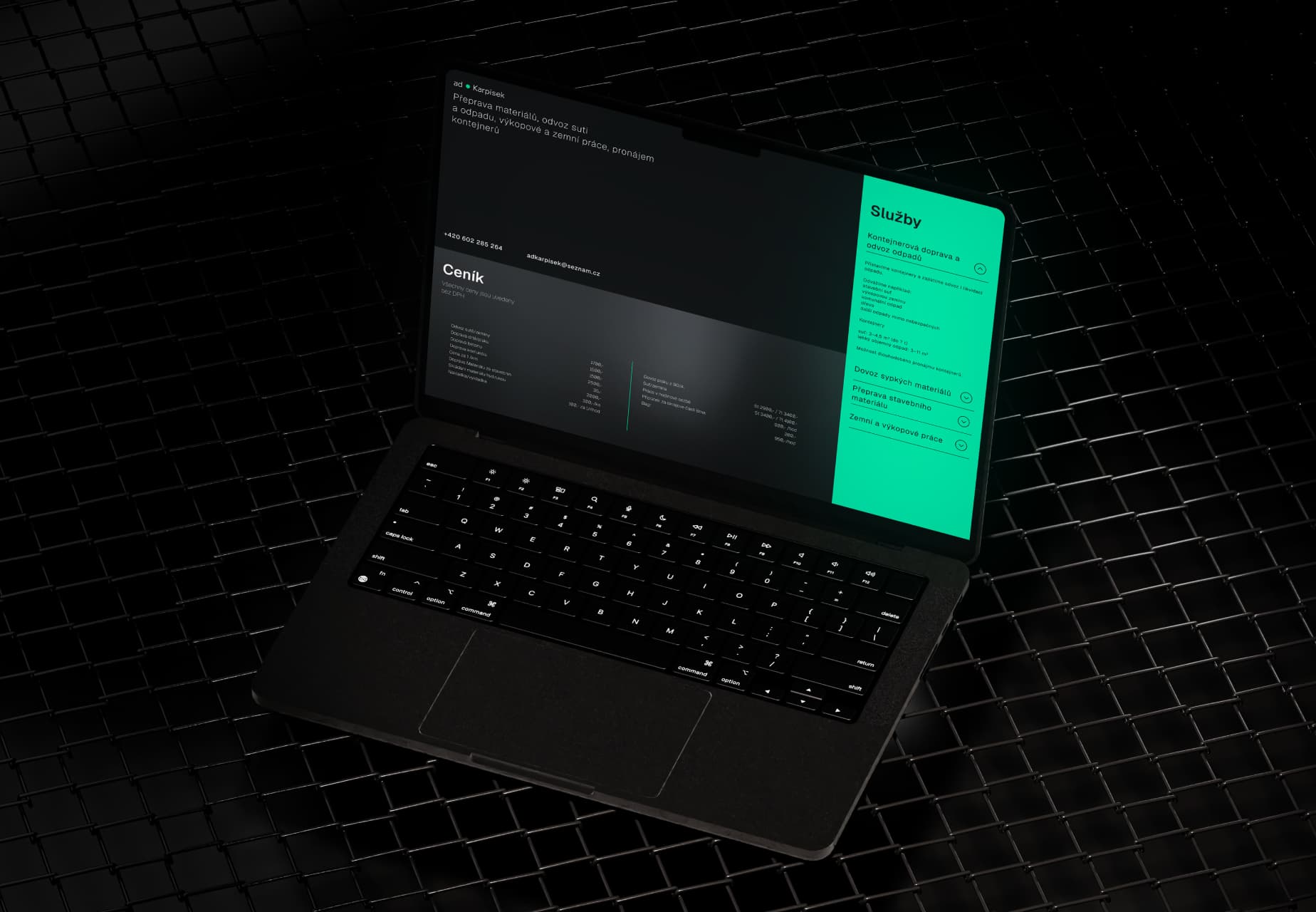 The ad Karpíšek website on a laptop, showing the price list and services