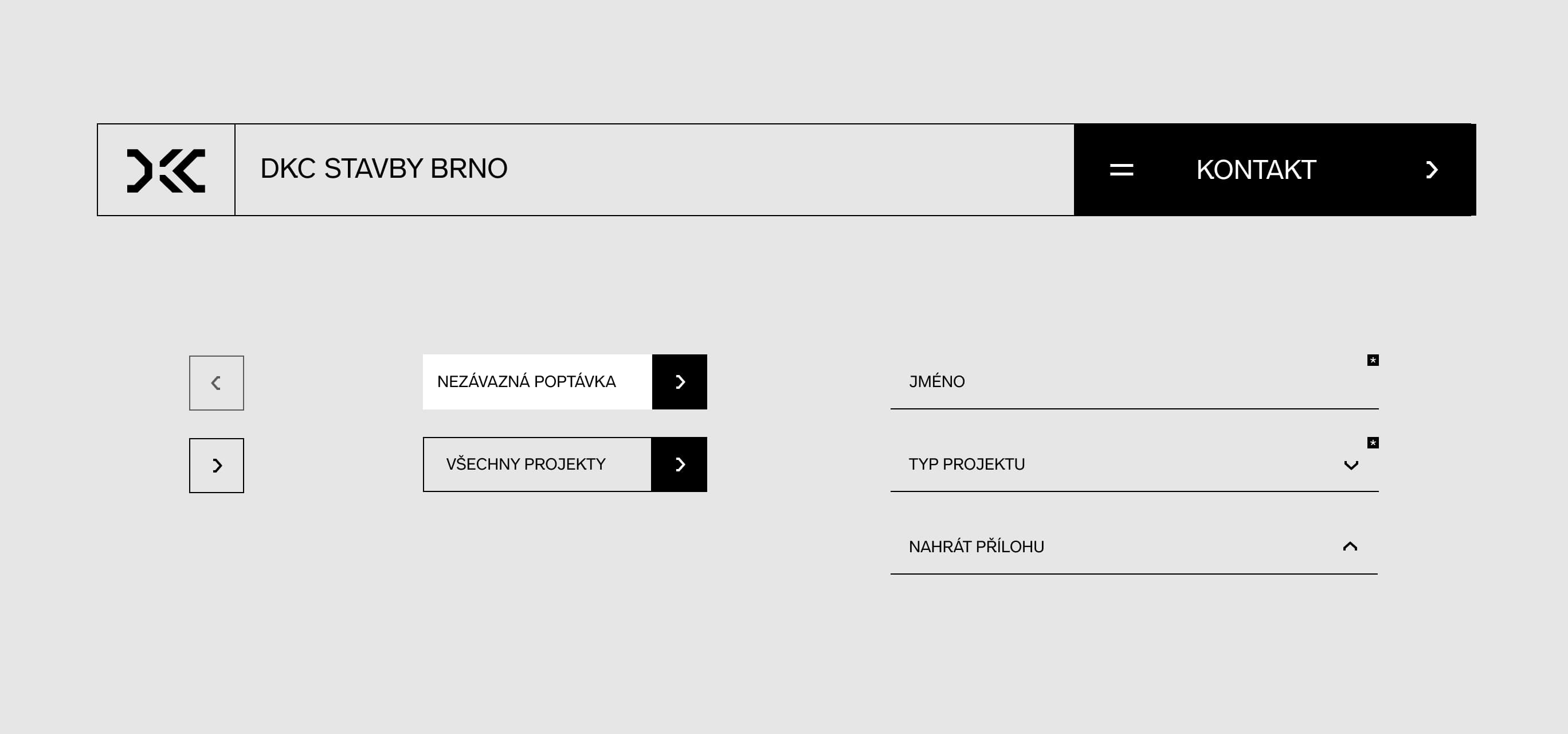 Website UI components in all their states — navigation, buttons and form fields