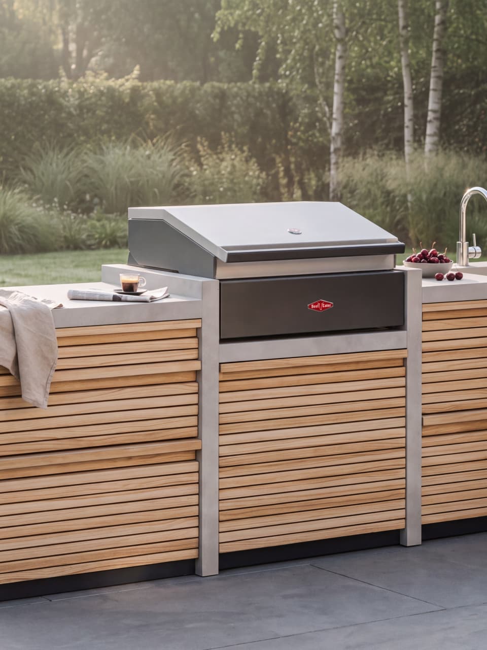Close-up lifestyle photo of the RA Beton grill module