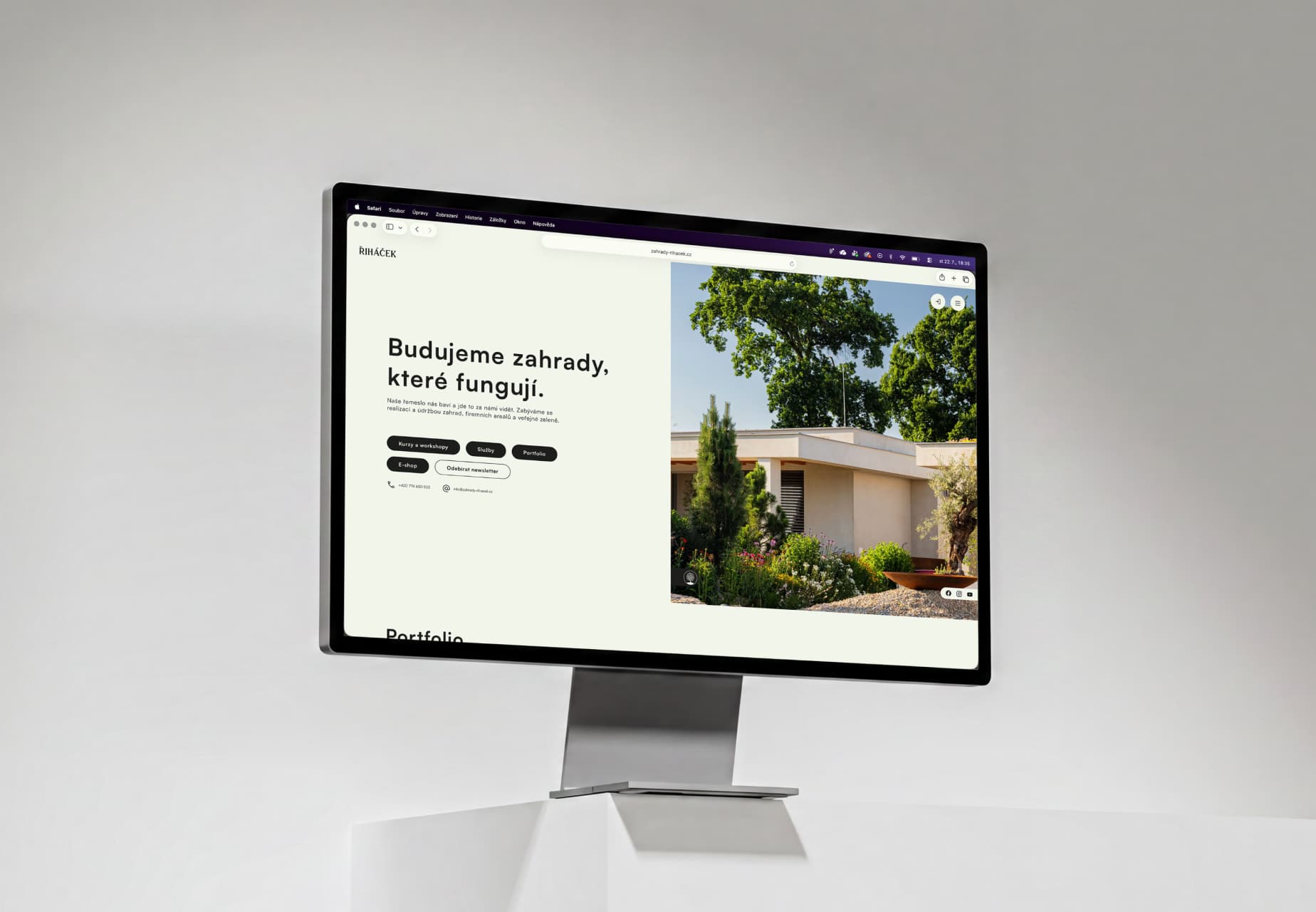 Řiháček website design on desktop