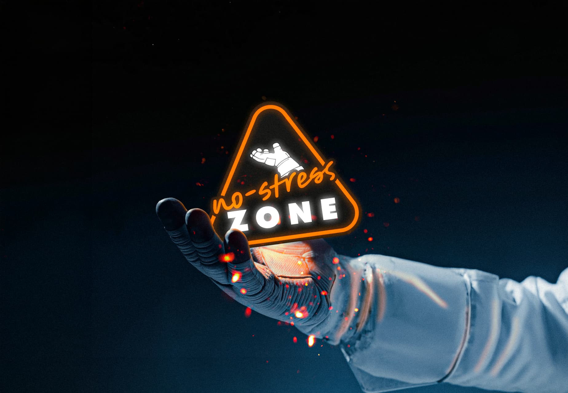 No-Stress Zone secondary logo held up by hand